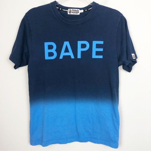 A BATHING APE | Two Tone Blue Dip Dye Ombré Bape Graphic Tee Men’s Size Small - Picture 1 of 8